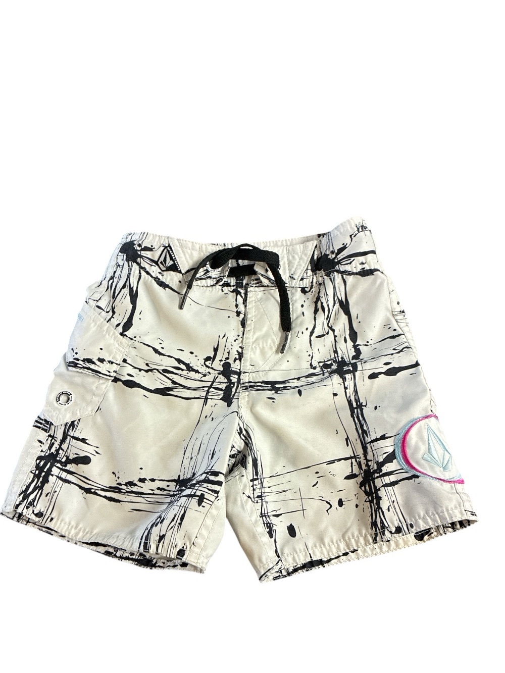 Volcom Boys White Paint-Print Swim Trunks size 2T